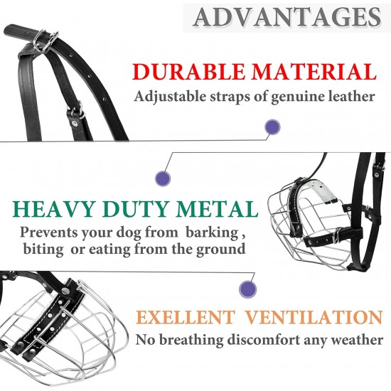 Metal Muzzles for Rottweiler Dogs (#2) - Wire Basket Adjustable Leather Straps - Muzzle Circumference is 10-14.5 inches, Length is 2.7-3.5 inches Metal Muzzles for Rottweiler Dogs (#2) - Wire Basket Adjustable Leather Straps - Muzzle Circumference is 10-14.5 inches, Length is 2.7-3.5 inches