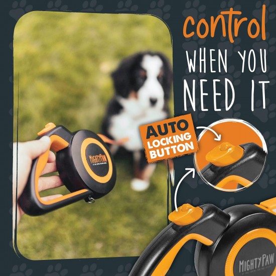 Mighty Paw Retractable Lead with Built-in Poop Bag Holder, 16" Retractable Dog Leash for Small Dogs, Medium Breeds and Large Pets, with Tape for Quick Control Mighty Paw Retractable Lead with Built-in Poop Bag Holder, 16" Retractable Dog Leash for Small Dogs, Medium Breeds and Large Pets, with Tape for Quick Control