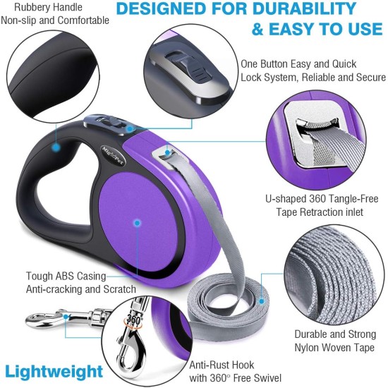 MigooPet Heavy Duty Retractable Dog Lead, 15 ft, 2 Sizes Available, Strong and Durable Retractable Lead for Small to Large Dogs up to 100-253 lbs, Small/Medium, Purple MigooPet Heavy Duty Retractable Dog Lead, 15 ft, 2 Sizes Available, Strong and Durable Retractable Lead for Small to Large Dogs up to 100-253 lbs, Small/Medium, Purple