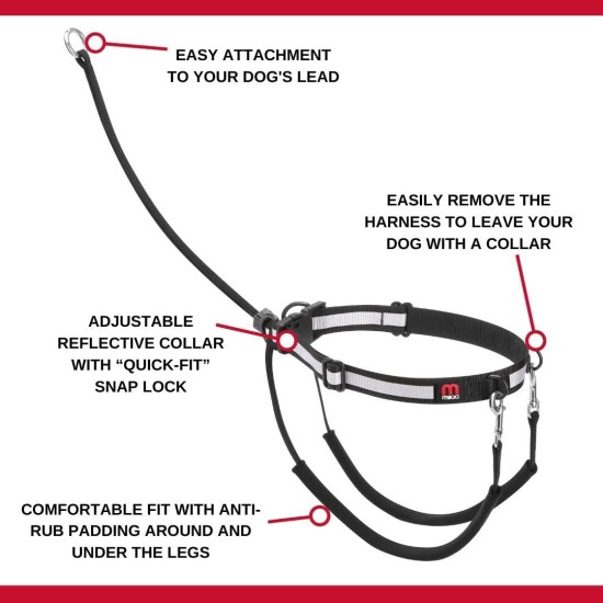 Mikki Training Anti-Pull Harness with Reflective Collar, Black, Large Mikki Training Anti-Pull Harness with Reflective Collar, Black, Large