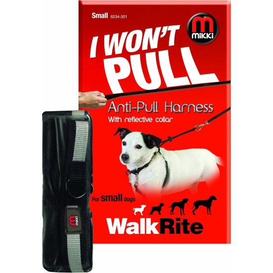 Mikki Training Anti-Pull Harness with Reflective Collar, Black, Large Mikki Training Anti-Pull Harness with Reflective Collar, Black, Large