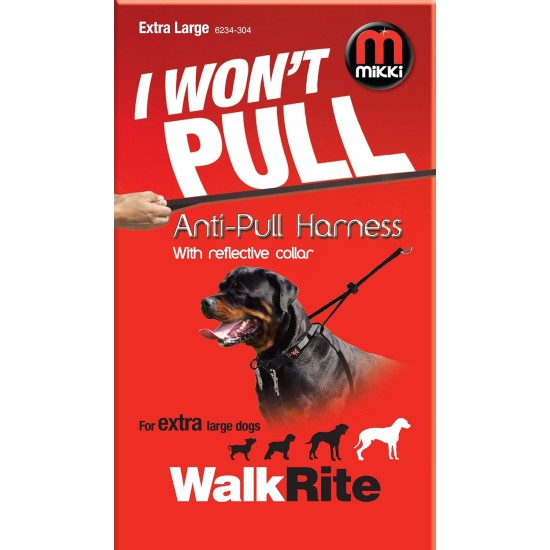 Mikki Training Anti-Pull Harness with Reflective Collar, Black, Large Mikki Training Anti-Pull Harness with Reflective Collar, Black, Large