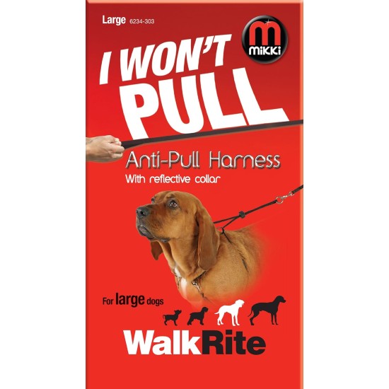 Mikki Training Anti-Pull Harness with Reflective Collar, Black, Large Mikki Training Anti-Pull Harness with Reflective Collar, Black, Large