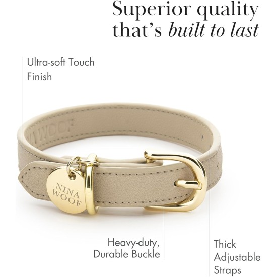 NINA WOOF Copenhagen Leather Dog Collar, Handmade from Vegan Soft Leather, Round, Padded Collar with Adjustable Buckle for Extra Small, Small, Medium and Large Dogs NINA WOOF Copenhagen Leather Dog Collar, Handmade from Vegan Soft Leather, Round, Padded Collar with Adjustable Buckle for Extra Small, Small, Medium and Large Dogs