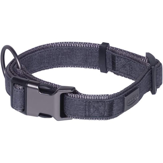Nobby Linen Deluxe Dog Collar Length 23-30 cm Width 16 mm Black / Grey