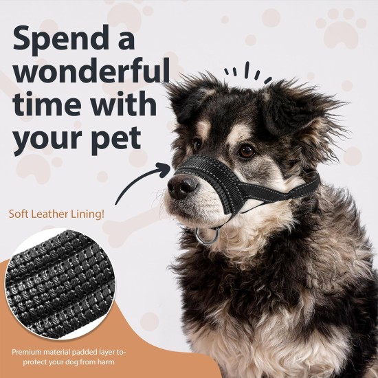 Ohcozzy Dog Muzzle Soft Leather Reflective for Medium Large Dogs Durable Dog Mouth Guard Anti Bark Chew Safety Adjustable Size M Black Ohcozzy Dog Muzzle Soft Leather Reflective for Medium Large Dogs Durable Dog Mouth Guard Anti Bark Chew Safety Adjustable Size M Black