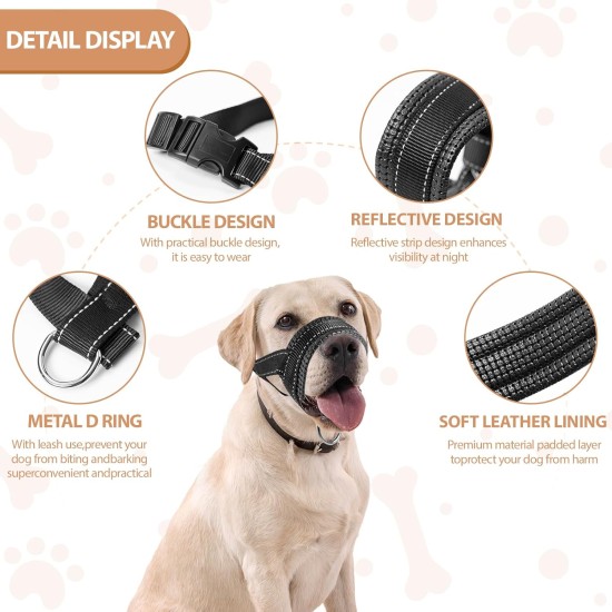 Ohcozzy Dog Muzzle Soft Leather Reflective for Medium Large Dogs Durable Dog Mouth Guard Anti Bark Chew Safety Adjustable Size M Black Ohcozzy Dog Muzzle Soft Leather Reflective for Medium Large Dogs Durable Dog Mouth Guard Anti Bark Chew Safety Adjustable Size M Black