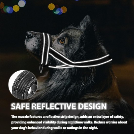 Ohcozzy Dog Muzzle Soft Leather Reflective for Medium Large Dogs Durable Dog Mouth Guard Anti Bark Chew Safety Adjustable Size M Black Ohcozzy Dog Muzzle Soft Leather Reflective for Medium Large Dogs Durable Dog Mouth Guard Anti Bark Chew Safety Adjustable Size M Black