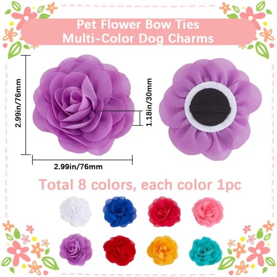 Pack of 8 8 Colours Dog Collar for Pet Shows, Flowers, Colourful Polyester, Soft Flowers, Pets, Cats, Bows, Ornaments, Flower Pendants for Puppies, Cats, Dogs Pack of 8 8 Colours Dog Collar for Pet Shows, Flowers, Colourful Polyester, Soft Flowers, Pets, Cats, Bows, Ornaments, Flower Pendants for Puppies, Cats, Dogs