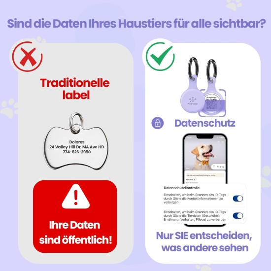 PawView Purple NFC Pet ID Tag - QR Code Anti-Lost Protection for Dogs & Cats, Customizable Smart Tag, Waterproof Silicone, No Subscription Fees PawView Purple NFC Pet ID Tag - QR Code Anti-Lost Protection for Dogs & Cats, Customizable Smart Tag, Waterproof Silicone, No Subscription Fees