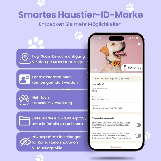 PawView Purple NFC Pet ID Tag - QR Code Anti-Lost Protection for Dogs & Cats, Customizable Smart Tag, Waterproof Silicone, No Subscription Fees PawView Purple NFC Pet ID Tag - QR Code Anti-Lost Protection for Dogs & Cats, Customizable Smart Tag, Waterproof Silicone, No Subscription Fees