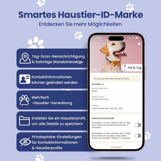 PawView Purple NFC Pet ID Tag - QR Code Anti-Lost Protection for Dogs & Cats, Customizable Smart Tag, Waterproof Silicone, No Subscription Fees PawView Purple NFC Pet ID Tag - QR Code Anti-Lost Protection for Dogs & Cats, Customizable Smart Tag, Waterproof Silicone, No Subscription Fees