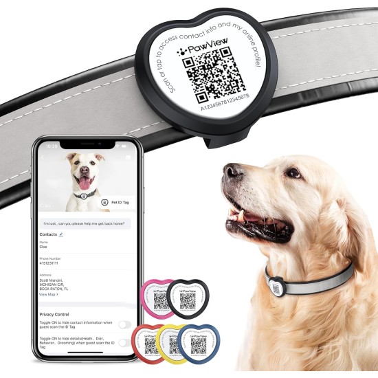 PawView Smart Pet ID Tag with QR Code & NFC - Waterproof Silicone Bow Tie Dog Tag for Lost Pet Recovery - Customizable, No GPS Required, Free App (Black) PawView Smart Pet ID Tag with QR Code & NFC - Waterproof Silicone Bow Tie Dog Tag for Lost Pet Recovery - Customizable, No GPS Required, Free App (Black)