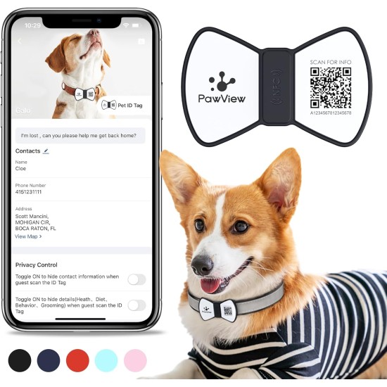 PawView Smart Pet ID Tag with QR Code & NFC - Waterproof Silicone Bow Tie Dog Tag for Lost Pet Recovery - Customizable, No GPS Required, Free App (Black) PawView Smart Pet ID Tag with QR Code & NFC - Waterproof Silicone Bow Tie Dog Tag for Lost Pet Recovery - Customizable, No GPS Required, Free App (Black)