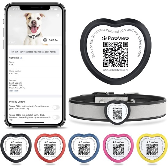 PawView Smart Pet ID Tag with QR Code & NFC - Waterproof Silicone Bow Tie Dog Tag for Lost Pet Recovery - Customizable, No GPS Required, Free App (Black) PawView Smart Pet ID Tag with QR Code & NFC - Waterproof Silicone Bow Tie Dog Tag for Lost Pet Recovery - Customizable, No GPS Required, Free App (Black)