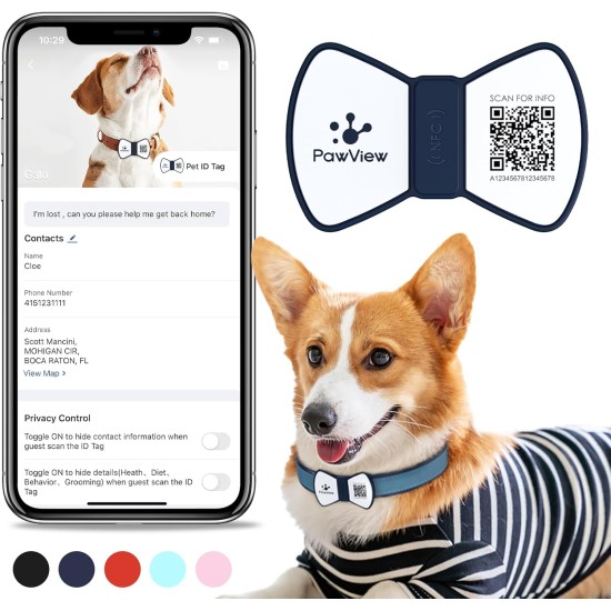 PawView Smart Pet ID Tag with QR Code & NFC - Waterproof Silicone Bow Tie Dog Tag for Lost Pet Recovery - Customizable, No GPS Required, Free App (Black) PawView Smart Pet ID Tag with QR Code & NFC - Waterproof Silicone Bow Tie Dog Tag for Lost Pet Recovery - Customizable, No GPS Required, Free App (Black)