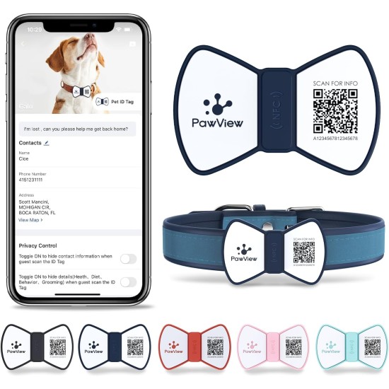 PawView Smart Pet ID Tag with QR Code & NFC - Waterproof Silicone Bow Tie Dog Tag for Lost Pet Recovery - Customizable, No GPS Required, Free App (Black) PawView Smart Pet ID Tag with QR Code & NFC - Waterproof Silicone Bow Tie Dog Tag for Lost Pet Recovery - Customizable, No GPS Required, Free App (Black)