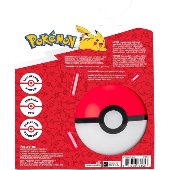 Pokémon Pokéball Retractable Dog Lead - 5m Retractable Lead with Reflective Pattern, Parking Brake, Locking, Convenient Handle and Metal Clip Pokémon Pokéball Retractable Dog Lead - 5m Retractable Lead with Reflective Pattern, Parking Brake, Locking, Convenient Handle and Metal Clip