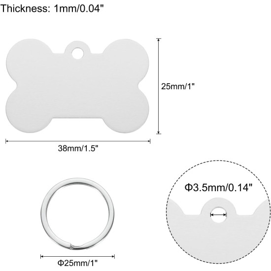 QUARKZMAN Bone Shaped Dog Sign Animal ID Labels 38 mm x 25 mm / 1.5 x 1 Inch Metal Silver Tone Blank Dog Labels Cat Labels with Ring for Dog Cat Pendant Craft Pack of 10 QUARKZMAN Bone Shaped Dog Sign Animal ID Labels 38 mm x 25 mm / 1.5 x 1 Inch Metal Silver Tone Blank Dog Labels Cat Labels with Ring for Dog Cat Pendant Craft Pack of 10