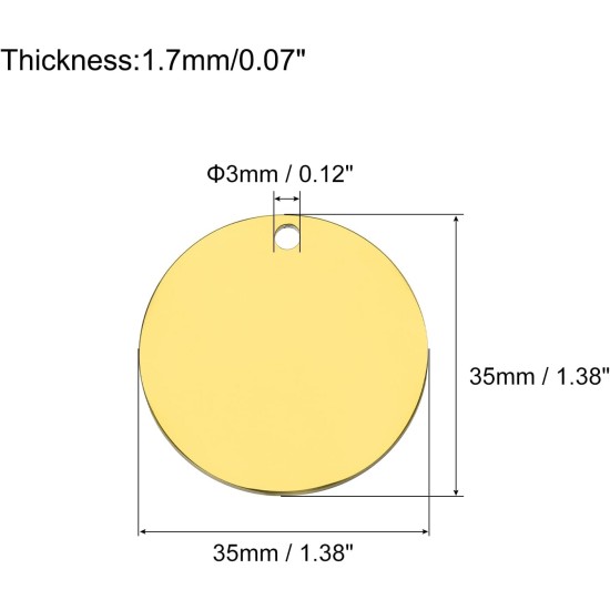 QUARKZMAN Metal Round Tags Stamps, Golden Blank Dog Tags 1.38 Inch Circle DIY Engraving Blank Tags Pack of 5, Stainless Steel with Hole for Pet Dog ID Tags, Pendant Decoration, Craft Tags QUARKZMAN Metal Round Tags Stamps, Golden Blank Dog Tags 1.38 Inch Circle DIY Engraving Blank Tags Pack of 5, Stainless Steel with Hole for Pet Dog ID Tags, Pendant Decoration, Craft Tags