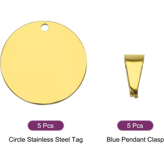 QUARKZMAN Metal Round Tags Stamps, Golden Blank Dog Tags 1.38 Inch Circle DIY Engraving Blank Tags Pack of 5, Stainless Steel with Hole for Pet Dog ID Tags, Pendant Decoration, Craft Tags QUARKZMAN Metal Round Tags Stamps, Golden Blank Dog Tags 1.38 Inch Circle DIY Engraving Blank Tags Pack of 5, Stainless Steel with Hole for Pet Dog ID Tags, Pendant Decoration, Craft Tags