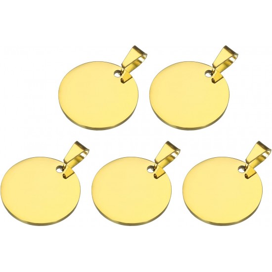 QUARKZMAN Metal Round Tags Stamps, Golden Blank Dog Tags 1.38 Inch Circle DIY Engraving Blank Tags Pack of 5, Stainless Steel with Hole for Pet Dog ID Tags, Pendant Decoration, Craft Tags QUARKZMAN Metal Round Tags Stamps, Golden Blank Dog Tags 1.38 Inch Circle DIY Engraving Blank Tags Pack of 5, Stainless Steel with Hole for Pet Dog ID Tags, Pendant Decoration, Craft Tags