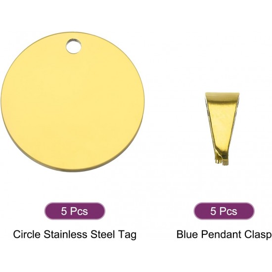 QUARKZMAN Metal Round Tags Stamps, Golden Blank Dog Tags 1.38 Inch Circle DIY Engraving Blank Tags Pack of 5, Stainless Steel with Hole for Pet Dog ID Tags, Pendant Decoration, Craft Tags QUARKZMAN Metal Round Tags Stamps, Golden Blank Dog Tags 1.38 Inch Circle DIY Engraving Blank Tags Pack of 5, Stainless Steel with Hole for Pet Dog ID Tags, Pendant Decoration, Craft Tags