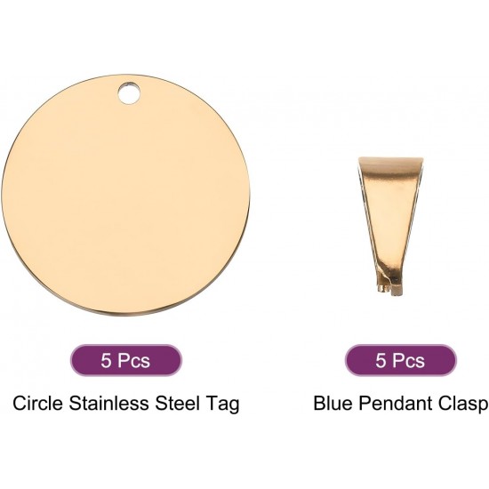 QUARKZMAN Metal Round Tags Stamps, Golden Blank Dog Tags 1.38 Inch Circle DIY Engraving Blank Tags Pack of 5, Stainless Steel with Hole for Pet Dog ID Tags, Pendant Decoration, Craft Tags QUARKZMAN Metal Round Tags Stamps, Golden Blank Dog Tags 1.38 Inch Circle DIY Engraving Blank Tags Pack of 5, Stainless Steel with Hole for Pet Dog ID Tags, Pendant Decoration, Craft Tags