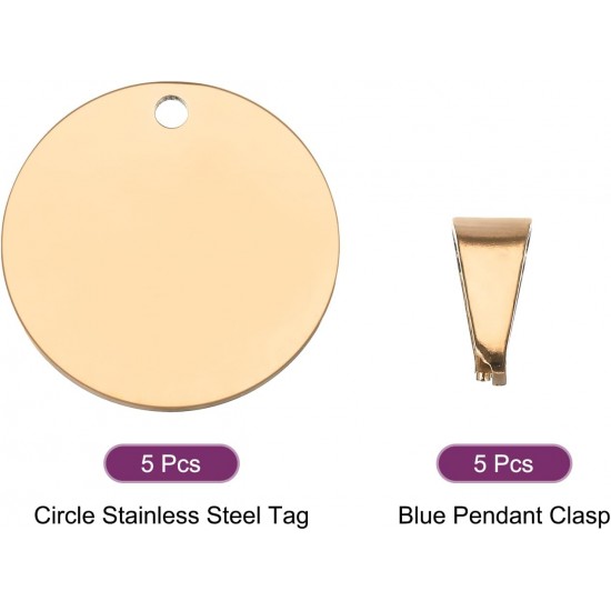 QUARKZMAN Metal Round Tags Stamps, Golden Blank Dog Tags 1.38 Inch Circle DIY Engraving Blank Tags Pack of 5, Stainless Steel with Hole for Pet Dog ID Tags, Pendant Decoration, Craft Tags QUARKZMAN Metal Round Tags Stamps, Golden Blank Dog Tags 1.38 Inch Circle DIY Engraving Blank Tags Pack of 5, Stainless Steel with Hole for Pet Dog ID Tags, Pendant Decoration, Craft Tags