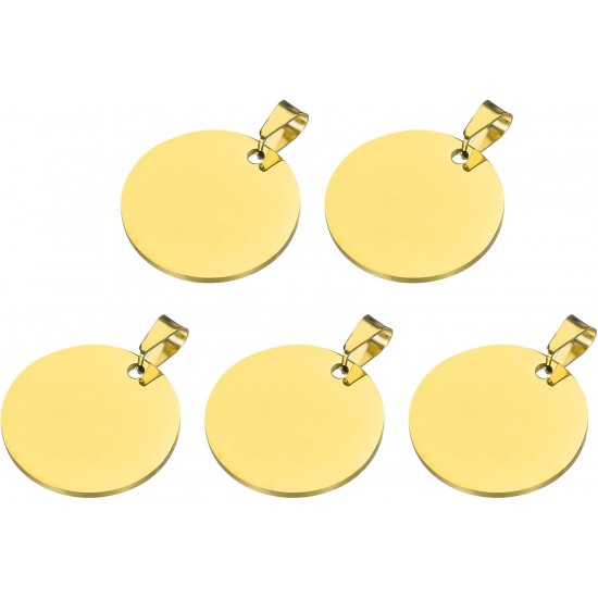 QUARKZMAN Metal Round Tags Stamps, Golden Blank Dog Tags 1.38 Inch Circle DIY Engraving Blank Tags Pack of 5, Stainless Steel with Hole for Pet Dog ID Tags, Pendant Decoration, Craft Tags QUARKZMAN Metal Round Tags Stamps, Golden Blank Dog Tags 1.38 Inch Circle DIY Engraving Blank Tags Pack of 5, Stainless Steel with Hole for Pet Dog ID Tags, Pendant Decoration, Craft Tags