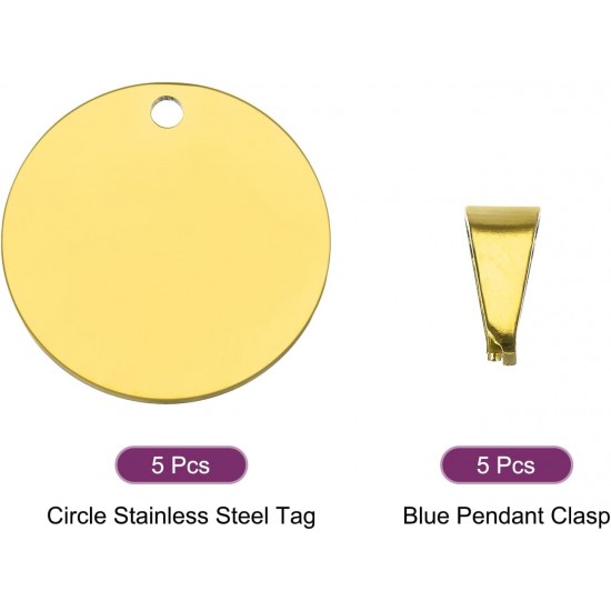 QUARKZMAN Metal Round Tags Stamps, Golden Blank Dog Tags 1.38 Inch Circle DIY Engraving Blank Tags Pack of 5, Stainless Steel with Hole for Pet Dog ID Tags, Pendant Decoration, Craft Tags QUARKZMAN Metal Round Tags Stamps, Golden Blank Dog Tags 1.38 Inch Circle DIY Engraving Blank Tags Pack of 5, Stainless Steel with Hole for Pet Dog ID Tags, Pendant Decoration, Craft Tags
