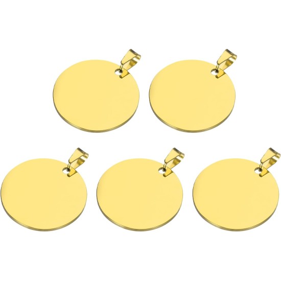 QUARKZMAN Metal Round Tags Stamps, Golden Blank Dog Tags 1.38 Inch Circle DIY Engraving Blank Tags Pack of 5, Stainless Steel with Hole for Pet Dog ID Tags, Pendant Decoration, Craft Tags QUARKZMAN Metal Round Tags Stamps, Golden Blank Dog Tags 1.38 Inch Circle DIY Engraving Blank Tags Pack of 5, Stainless Steel with Hole for Pet Dog ID Tags, Pendant Decoration, Craft Tags
