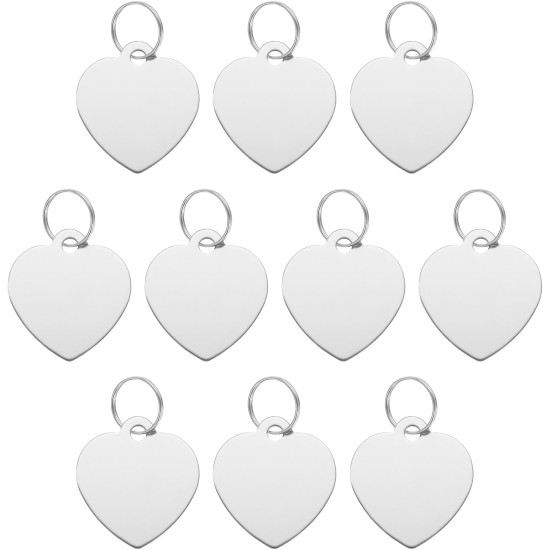QUARKZMAN Pet ID Number Plate Metal Engraving Signs Heart Shape Dog ID Pendant Black Blank Labels with Key Rings for Pet Dog Cat Stamping Pendant Decoration 10 Pack