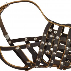 Real Leather Cage Basket Secure Dog Muzzle - Great Dane, Saint Bernard, Mastiff (Circumference 18.5", Snout Length 4.7") Real Leather Cage Basket Secure Dog Muzzle - Great Dane, Saint Bernard, Mastiff (Circumference 18.5", Snout Length 4.7")