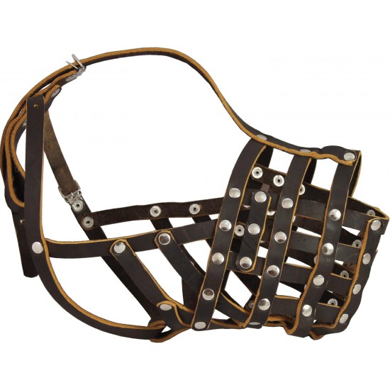 Real Leather Cage Basket Secure Dog Muzzle - Great Dane, Saint Bernard, Mastiff (Circumference 18.5", Snout Length 4.7") Real Leather Cage Basket Secure Dog Muzzle - Great Dane, Saint Bernard, Mastiff (Circumference 18.5", Snout Length 4.7")