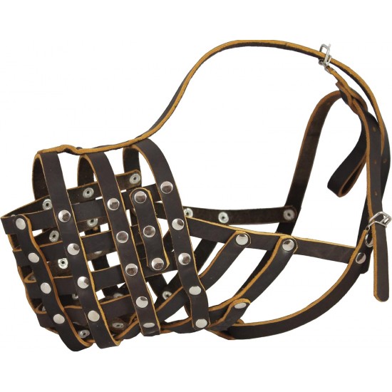 Real Leather Cage Basket Secure Dog Muzzle - Great Dane, Saint Bernard, Mastiff (Circumference 18.5", Snout Length 4.7") Real Leather Cage Basket Secure Dog Muzzle - Great Dane, Saint Bernard, Mastiff (Circumference 18.5", Snout Length 4.7")