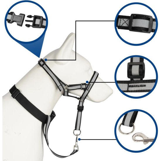 Reflective Headcollar, No Pull Collar for Large Dogs, Anti Pull Muzzle Leash for Large Breeds, Adjustable Soft Dog Headcollar, Nose Rope for Easy Control on Walks Reflective Headcollar, No Pull Collar for Large Dogs, Anti Pull Muzzle Leash for Large Breeds, Adjustable Soft Dog Headcollar, Nose Rope for Easy Control on Walks