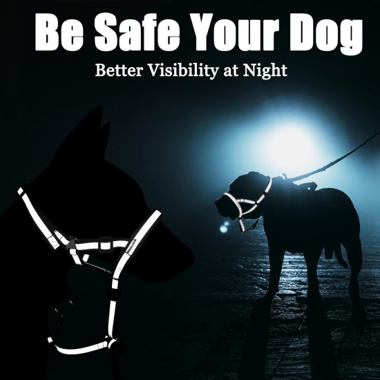Reflective Headcollar, No Pull Collar for Large Dogs, Anti Pull Muzzle Leash for Large Breeds, Adjustable Soft Dog Headcollar, Nose Rope for Easy Control on Walks Reflective Headcollar, No Pull Collar for Large Dogs, Anti Pull Muzzle Leash for Large Breeds, Adjustable Soft Dog Headcollar, Nose Rope for Easy Control on Walks