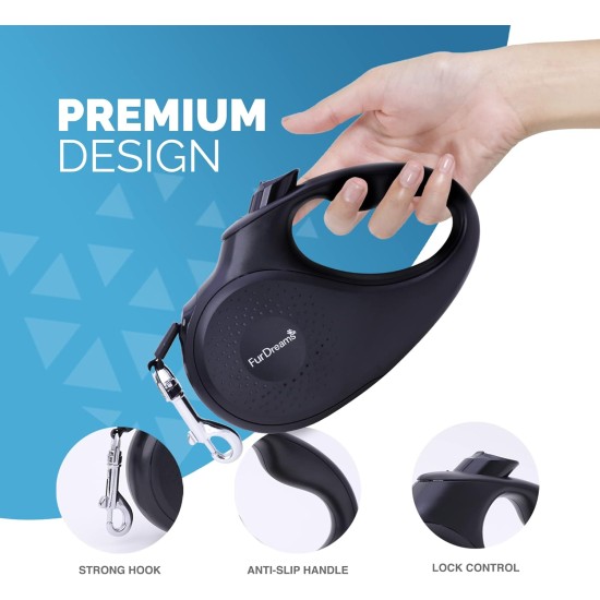 Retractable Dog Leash - Heavy Duty Extendable (5m) Lead | Non-Slip Handle with Locking Control | Strong Tangle-Free Nylon Strap & Collar Hook (Black, Large) Retractable Dog Leash - Heavy Duty Extendable (5m) Lead | Non-Slip Handle with Locking Control | Strong Tangle-Free Nylon Strap & Collar Hook (Black, Large)