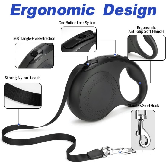 Retractable Dog Leash, 25ft Dog Leash for Small to Large Dogs up to 110 Lbs, Non-Slip Handle, One Button Lock and Unlock, Heavy Duty, 360° Tangle Free Retractable Dog Leash, 25ft Dog Leash for Small to Large Dogs up to 110 Lbs, Non-Slip Handle, One Button Lock and Unlock, Heavy Duty, 360° Tangle Free