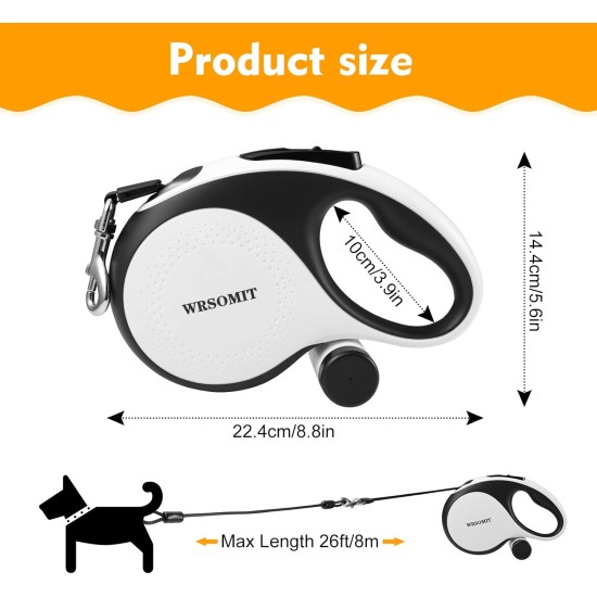 Retractable Dog Leash with Chew Resistant Cable, 26 Feet, Heavy Duty Dog Leash for Small, Medium, Large Dogs up to 110 lbs, 360° Tangle Free, One Hand Brake, White Retractable Dog Leash with Chew Resistant Cable, 26 Feet, Heavy Duty Dog Leash for Small, Medium, Large Dogs up to 110 lbs, 360° Tangle Free, One Hand Brake, White