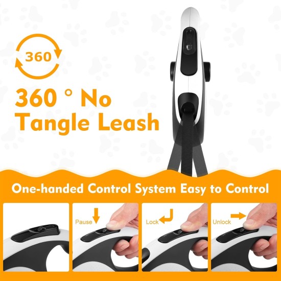 Retractable Dog Leash with Chew Resistant Cable, 26 Feet, Heavy Duty Dog Leash for Small, Medium, Large Dogs up to 110 lbs, 360° Tangle Free, One Hand Brake, White Retractable Dog Leash with Chew Resistant Cable, 26 Feet, Heavy Duty Dog Leash for Small, Medium, Large Dogs up to 110 lbs, 360° Tangle Free, One Hand Brake, White