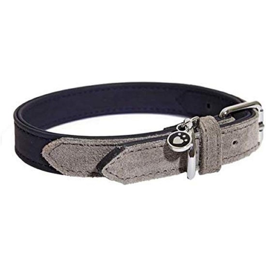 Rosewood Luxury Leather Dog Collar, 8-12 Inch, soft touch navy