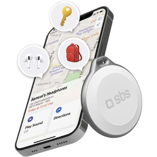 SBS Track My Circle Key and Object Finder Compatible with Apple Where, Alarm Sound 100dB, Ready to Use with CR2032 Battery Included, Waterproof IP65 with Keyhole SBS Track My Circle Key and Object Finder Compatible with Apple Where, Alarm Sound 100dB, Ready to Use with CR2032 Battery Included, Waterproof IP65 with Keyhole