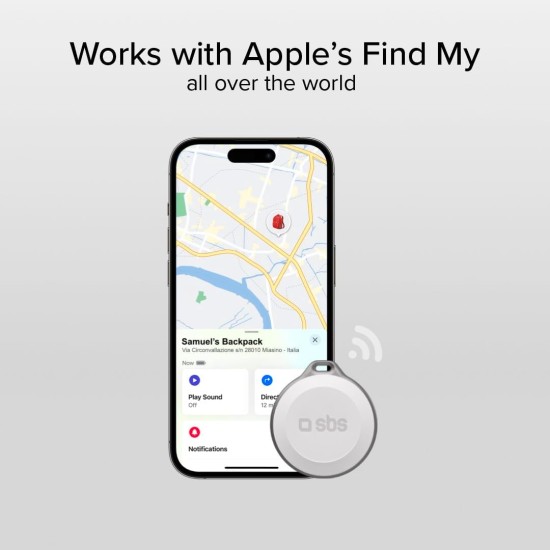SBS Track My Circle Key and Object Finder Compatible with Apple Where, Alarm Sound 100dB, Ready to Use with CR2032 Battery Included, Waterproof IP65 with Keyhole SBS Track My Circle Key and Object Finder Compatible with Apple Where, Alarm Sound 100dB, Ready to Use with CR2032 Battery Included, Waterproof IP65 with Keyhole