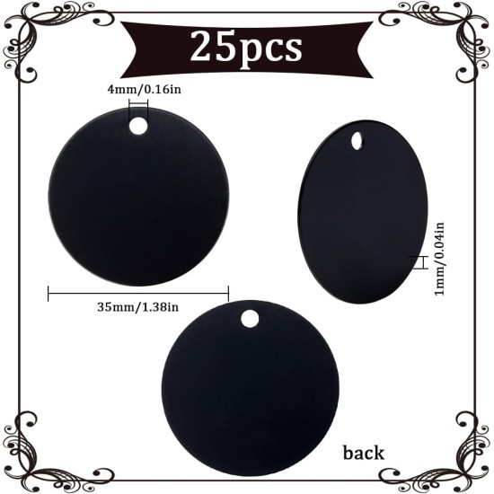 SOFPLATE 1 Box of 25 Round Stamping Blanks Metal Pendant Aluminium Black Circle Engraved Name Plate for Cat Dog Pet Pendant for Jewellery Making Engraving Pet ID Tag Necklace SOFPLATE 1 Box of 25 Round Stamping Blanks Metal Pendant Aluminium Black Circle Engraved Name Plate for Cat Dog Pet Pendant for Jewellery Making Engraving Pet ID Tag Necklace