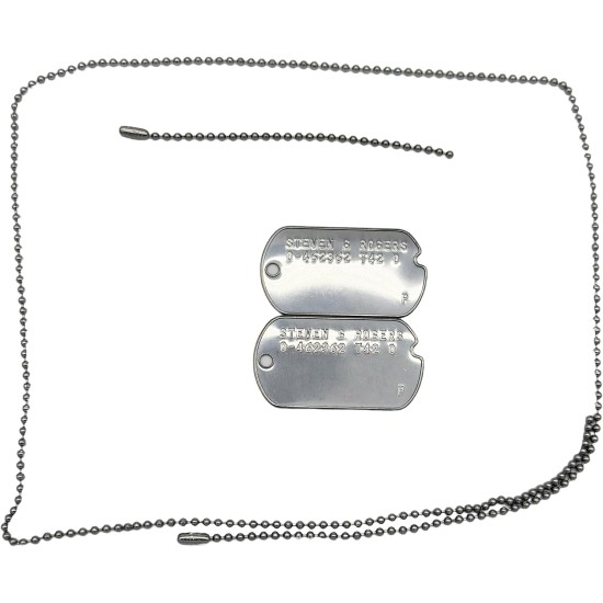 Steven Rogers 'Captain America' WWII Style Military Dog Tags - Notched Before 1965 WW2 - Stainless Steel - Chain Included Steven Rogers 'Captain America' WWII Style Military Dog Tags - Notched Before 1965 WW2 - Stainless Steel - Chain Included