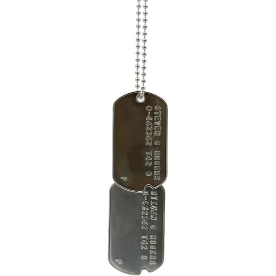Steven Rogers 'Captain America' WWII Style Military Dog Tags - Notched Before 1965 WW2 - Stainless Steel - Chain Included Steven Rogers 'Captain America' WWII Style Military Dog Tags - Notched Before 1965 WW2 - Stainless Steel - Chain Included