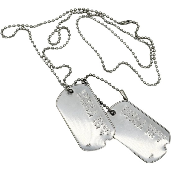Steven Rogers 'Captain America' WWII Style Military Dog Tags - Notched Before 1965 WW2 - Stainless Steel - Chain Included Steven Rogers 'Captain America' WWII Style Military Dog Tags - Notched Before 1965 WW2 - Stainless Steel - Chain Included