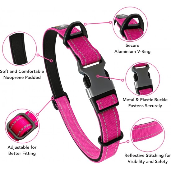 Strong Dog Collar Medium Dogs - Orange Reflective Padded Dog Collars - Adjustable - Safety Metal Buckle, Aluminium V-Ring Strong Dog Collar Medium Dogs - Orange Reflective Padded Dog Collars - Adjustable - Safety Metal Buckle, Aluminium V-Ring
